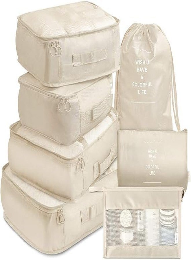 SHRBI Packing Cubes Clothes Storage Bag And Cube Wash Toiletry Storage Purpose Pouch Travelling Bag Kit With Double Zipper, Handle, Laundry Bag, Clothing Bag, Shoe Bag (Beige) - Image 1